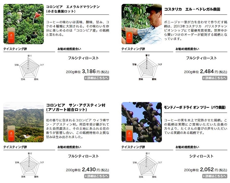 コーヒー豆ごとに細かく解説 土居珈琲