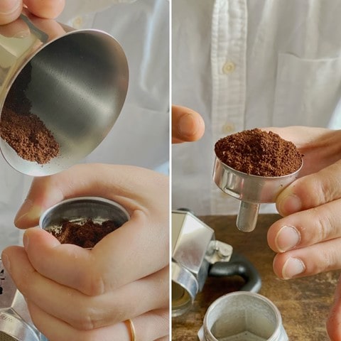 バスケットにコーヒー粉を入れる(細挽き)